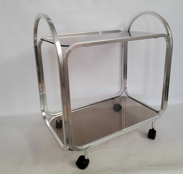 bauhaus stolik ALUMINIOWY dymione  szkło, lata 70