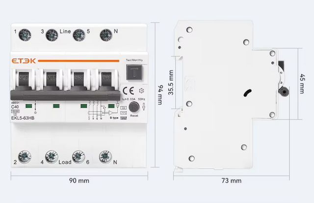 RCBO Diferencial e Disjuntor 2 em 1 - TIPO B - TRIFASICO - 40a - 30 ma