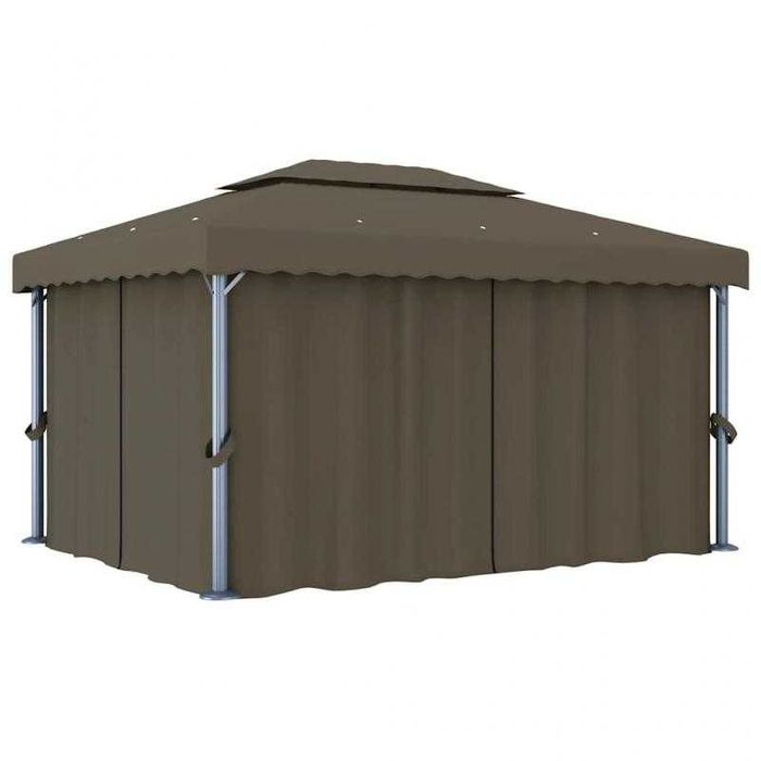Gazebo 4x3 m com Cortinas e Luzes LED Solares