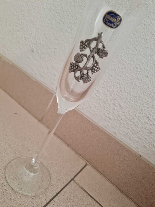 Flutes e balde Crystal Bohemia e estanho