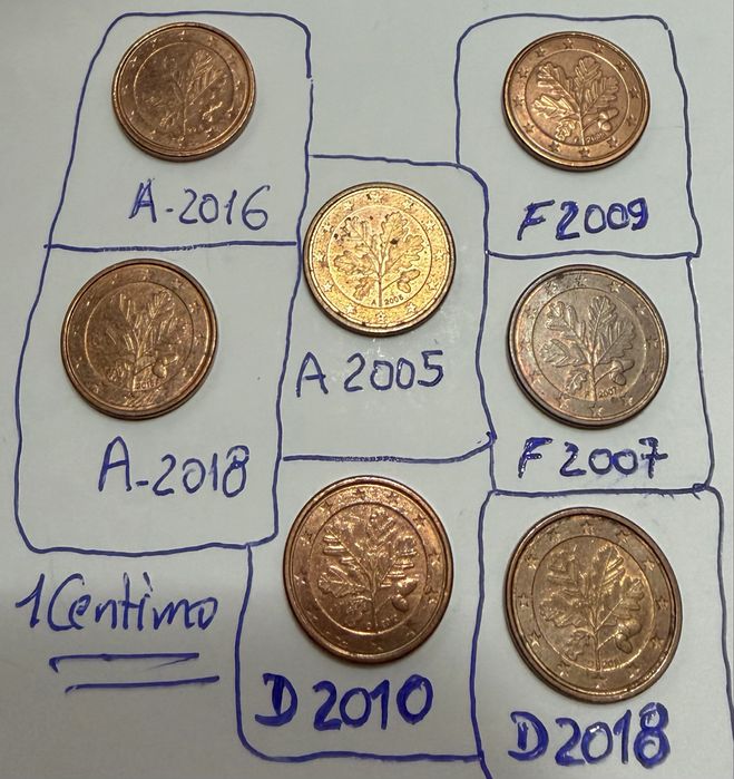 Moedas 0,1€ centimo (7) Carvalho/ varios anos