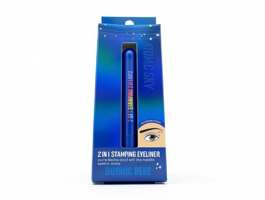 C182 Eyeliner W Pisaku Ze Stempelkiem Atomic Sky 2 In 1 Stamping Eyeliner Cosmic Blue Niebieski Metaliczny Makijaż Oczu Trwały Eyeliner Do Kresiek