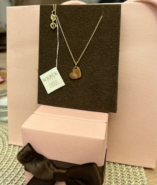 Nowy naszyjnik złoty, łańcuszek W.Kruk serce