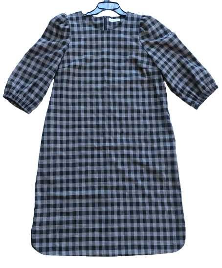 Sukienka w kratę rozm 36 - 38 rękawy bufki 3/4
