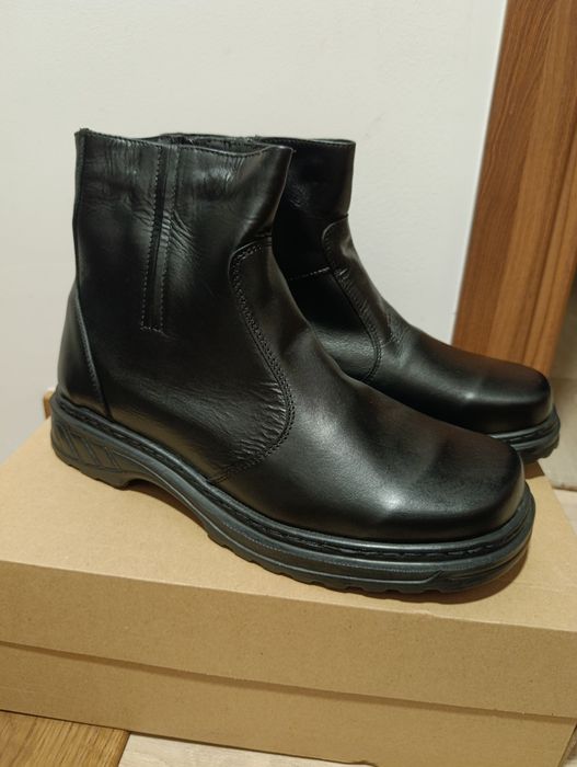 Buty męskie trzewiki ocieplane skóra za kostkę czarne 43 skórzane botk