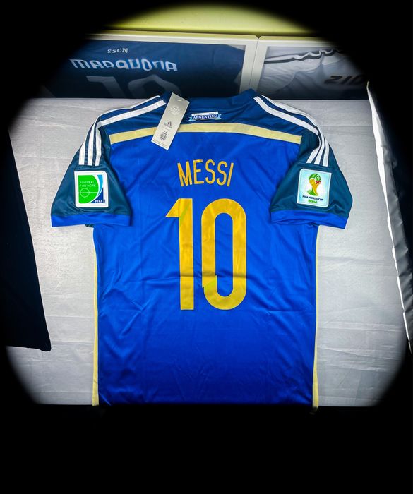 (S) LIONEL MESSI 10 ARGENTYNA WORLD CUP 2014 Adidas Nowa Granatowa Wyjazdowa Piłkarska Koszulka Sportowa Jersey Kolekcjonerska T-shirt na co Dzień