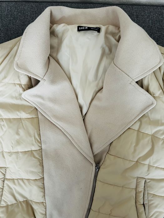 Beżowa zimowa kurtka damska kremowa ramoneska jesien zima