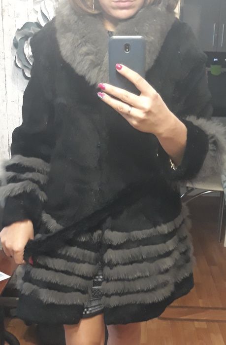 Шуба натуральная кролик и песец