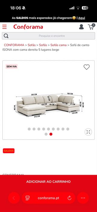 Sofá de canto ISONA com cama dereita 5 lugares bege