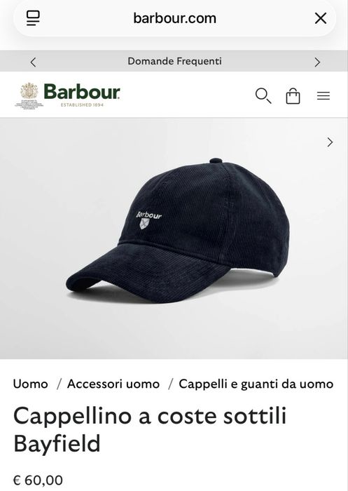 Barbour Bayfield Вельветова Подарункова Бейсболка Оригінал Кепка