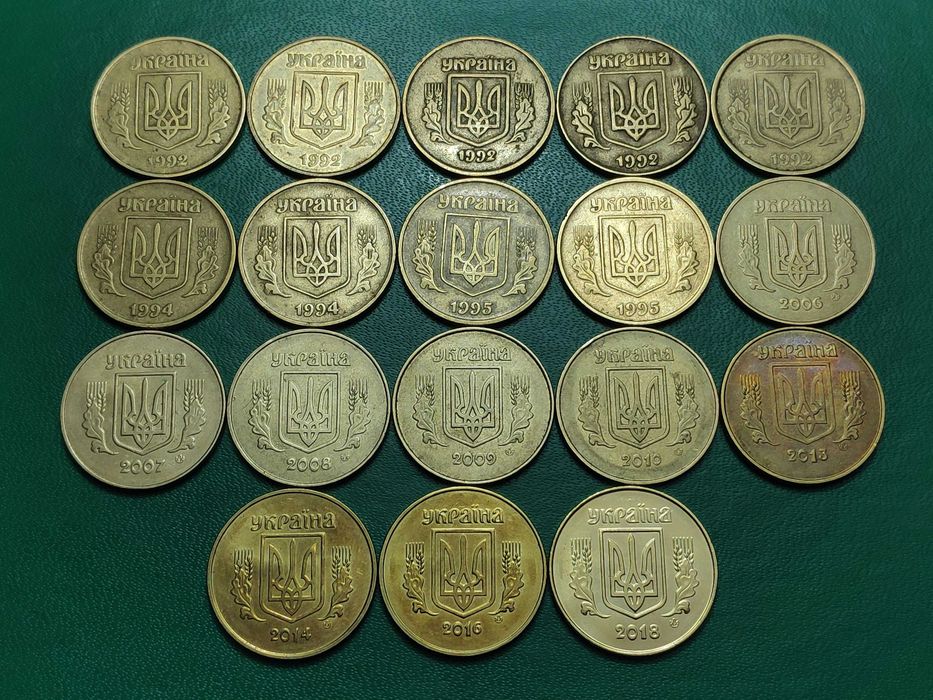 Монеты Украины , погодовка 10 , 25 и 50 копеек , 1992 - 2019г.