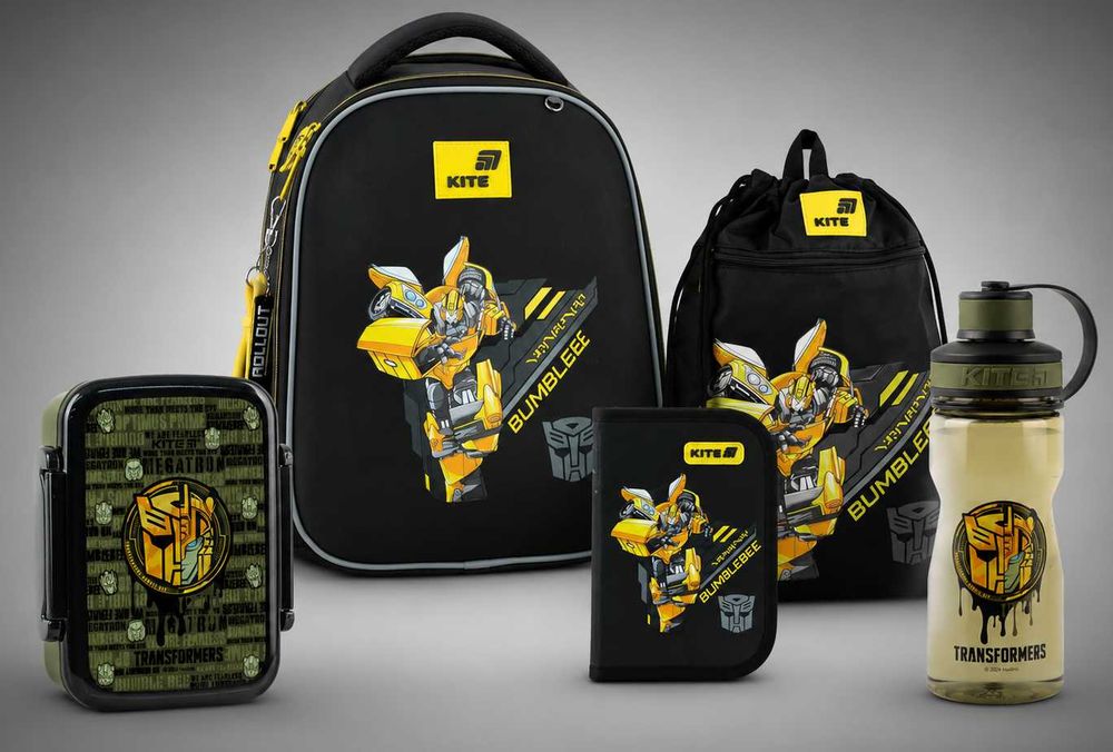 Шкільний набір 5 в 1 Kite Education Transformers (рюкзак, пенал, сумка, ланчбокс, пляшка)