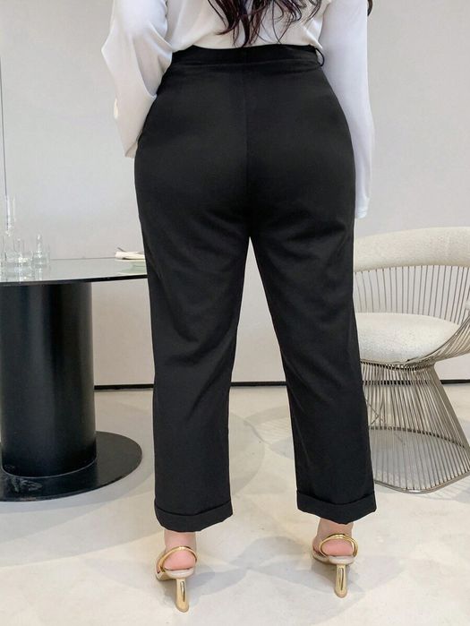 Spodnie Garniturowe Eleganckie Z Podwijanymi Nogawkami Czarne Dazy Xxl