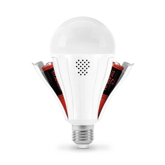 LED лампа аккумуляторная   TITANUM A80 12W E27 4000K 230V  аварийная  с двумя сменными АКБ 18650 до 8 часов
