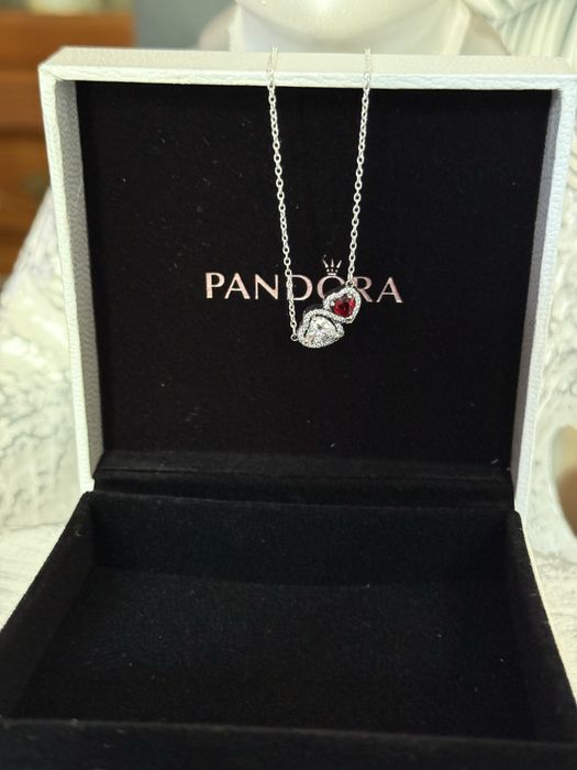 Colar Pandora pendente corações  Auréola prata