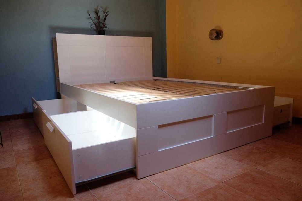 Cama "BRIMNES" Ikea c/arrumação e cabeceira (140x200cm)