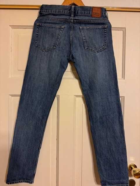 Jeansy męskie w28 L32 granatowe z przetarciami  bawełna Weekday