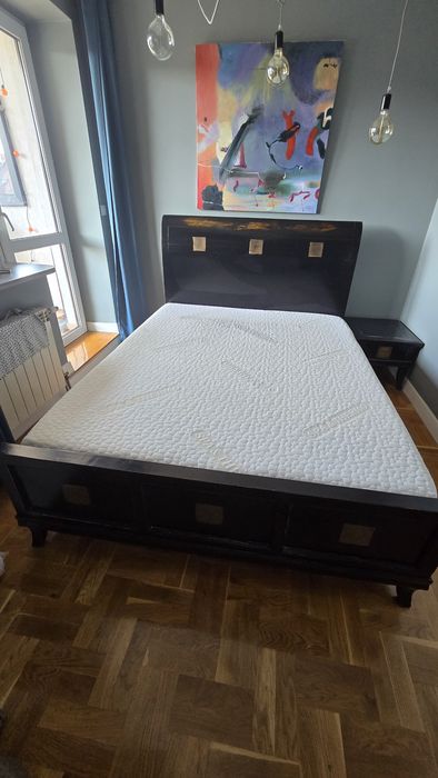 Łóżko 160cm + dwa stoliki nocne + stelaż + materac