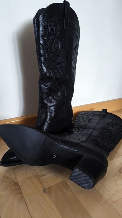 Buty damskie kozaki kowbojki przebranie kowboj 41, 42 czarne