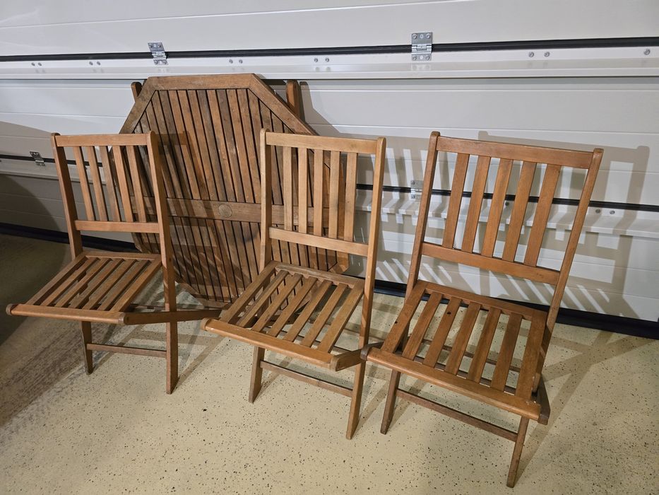 Stół składany 3 krzesła składane ogrodowe drewno akacjowe