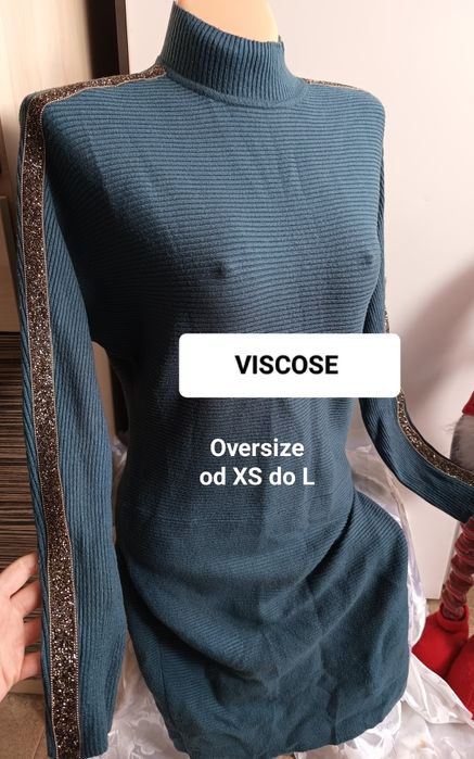 Sukienka sweterkowa oversize od XS do L zdobione rękawy imprezowa