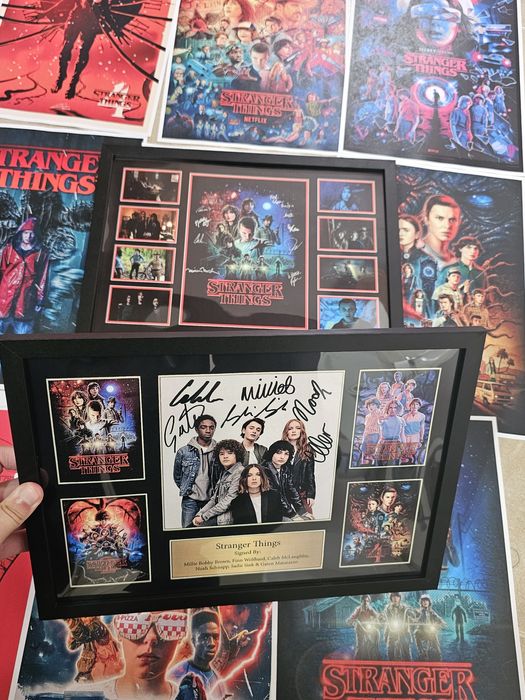 Stranger Thing Cast Autógrafo Poster Moldura