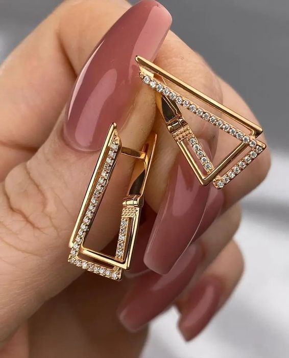 Срібні Сережки Трикутники з Позолотою срібло 925 проба позолота золото