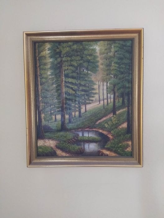 Obraz w złotej ramie: krajobraz leśny