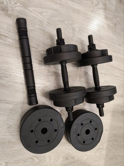 Hantle bitumiczne regulowane 2x10 kg zestaw 20 kg gryfy sztanga łącząc