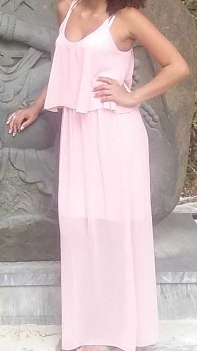 vestidos compridos rosa pálido e turquesa - M