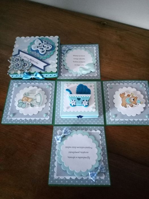 Pudełko-kartka, bociankowe, prezent, Baby Shower