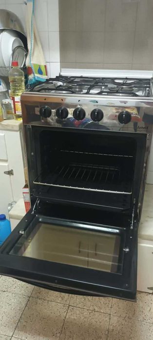 Fogão com forno em inox Junex, a gás propano, A59xP52xL50, bom estado