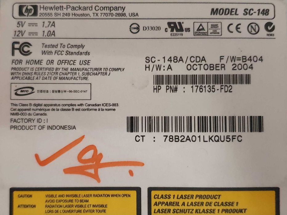 CD-Rom HP SC-148 black, 48x, 2004 - NOVO