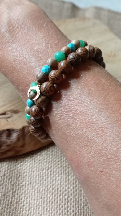 Bransoletki w stylu Boho kamień i drewno 2 szt.