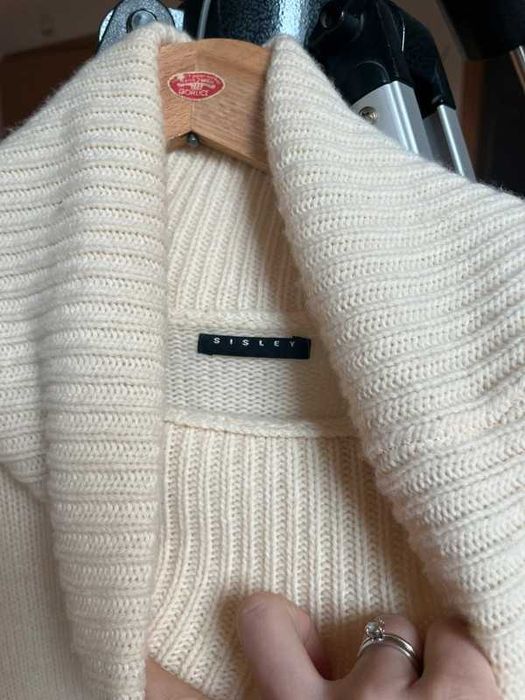 Sweter długi kremowy sukienka golf Sisley 36 S/M