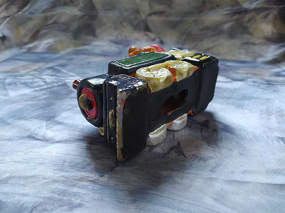 Копилка винтажная коллекционная Медведь на паровозе 1950-е Германия