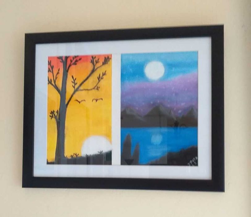 Quadros pintados em pastel de oleo da Caran dache