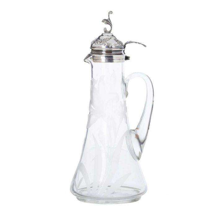 Jarro em Cristal com Tampa em Prata Antiga