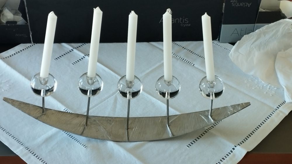 Candelabro 5 Velas Atlantis "Ritual" em Cristal e Aço Inox – Novo em Caixa Original