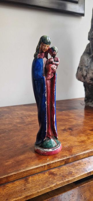 Rzeźba figura sakralna Madonna Maryja Jezus numerowana antyk