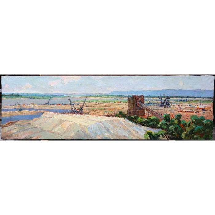 Картина художника Єременко П.Я. "Будівництво Київської ГЕС", 1960 рік