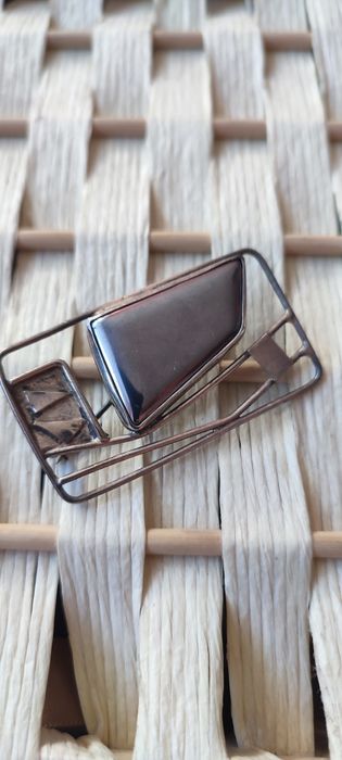 Stara duża srebrna broszka srebro hematyt