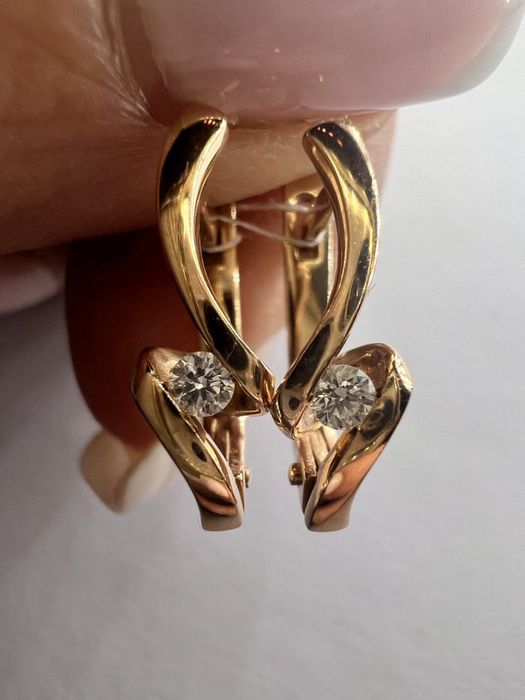 Золотые серьги с бриллиантами красное золото 585 проба