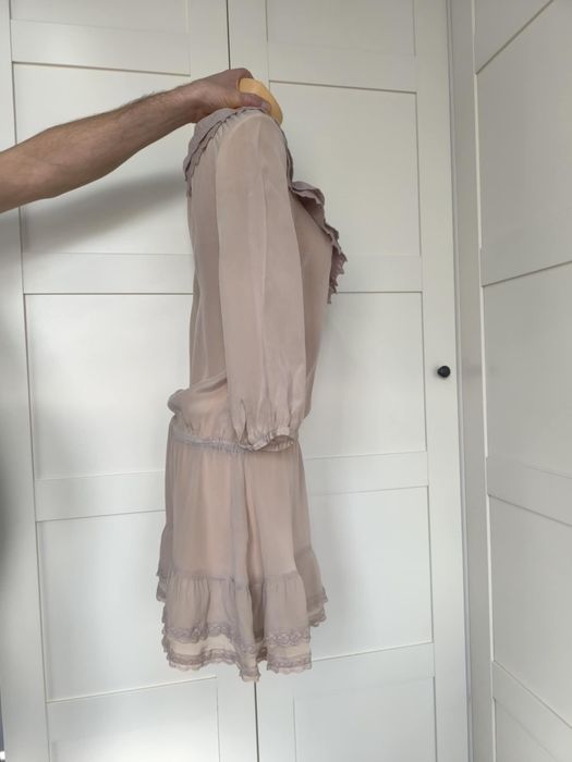 Sukienka krótka długi rękaw lekka silk cotton boho 10 M 38 Warehouse