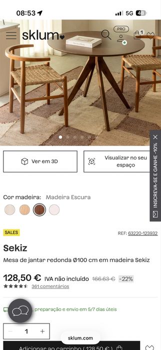 Mesa de jantar redonda + 4 cadeiras NOVO EMBALADO