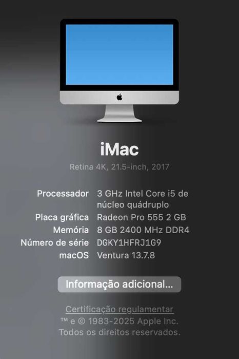 iMac 21.5” Retina 4K (2017) | i5 Quad-Core com Teclado e Suporte