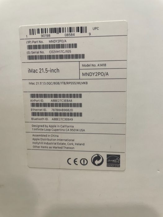 iMac Retina 4K, 21.5-inch, 2017 HD 1TB