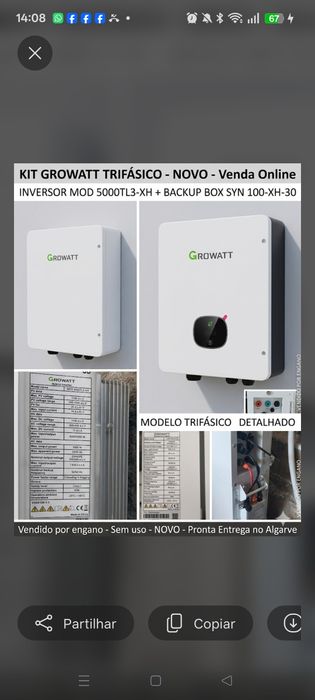 Kit Inversor Growatt Híbrido Trifásico MOD 5000TL3-XH + Backup Box SYN 100 – NOVO! (Oferta de Instalação no Algarve)