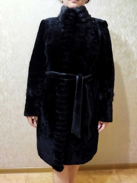 Шуба мутон с вставками норки