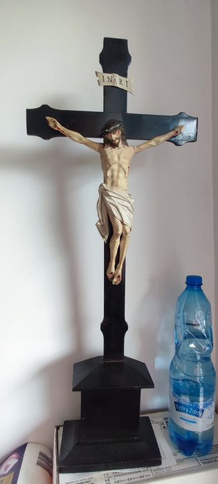 Stary duży  krzyż krucyfiks stojący 19 wiek